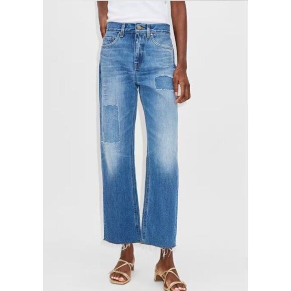 ME + EM Sz 30 10 Messed Up Authentic Relaxed Jeans Crop Frayed Patches - Picture 1 of 11